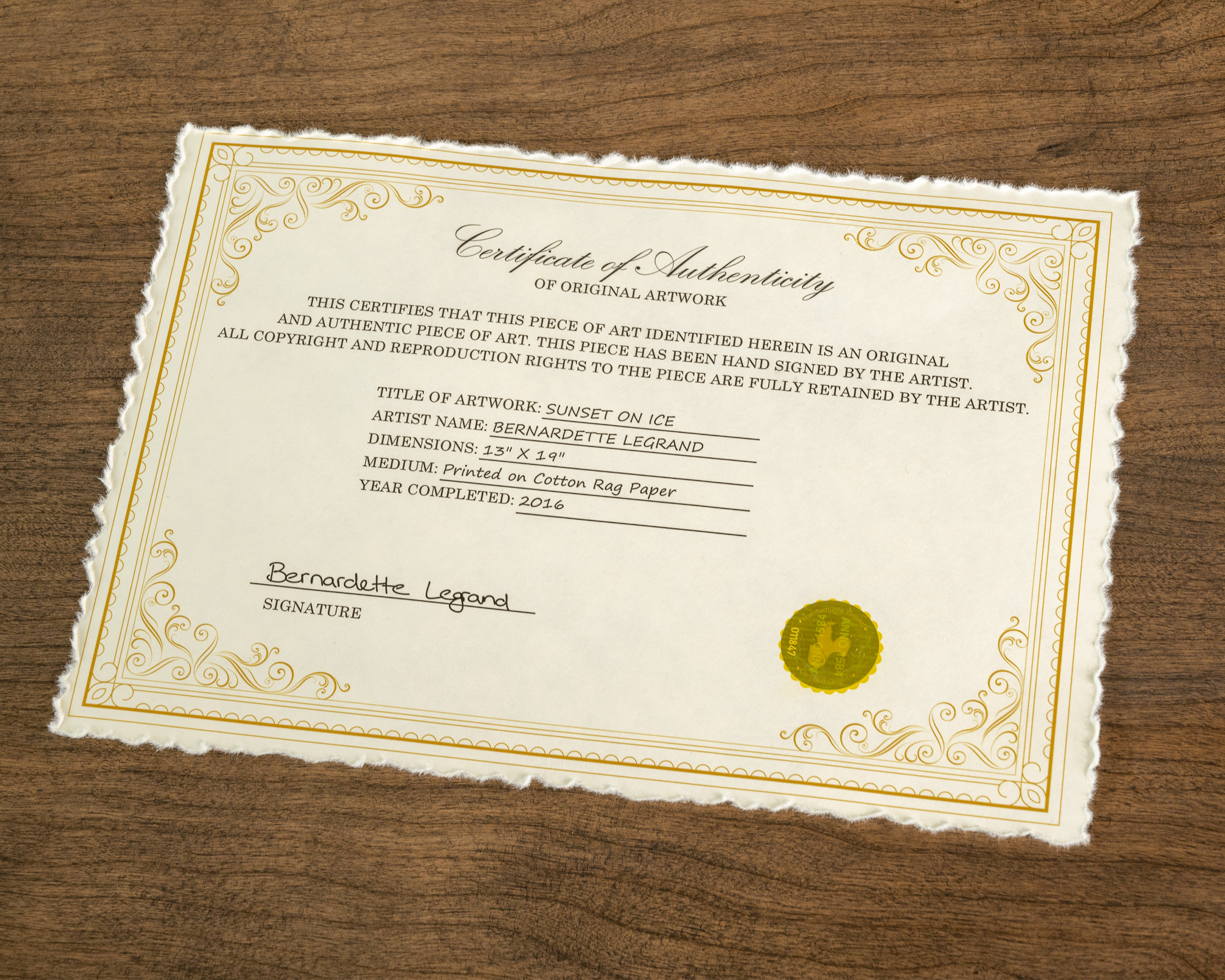 Certificate of Authenticity Resolve Photo